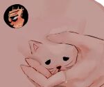  1girl 1other absurdres black_eyes black_hair bodypaint casato cat_bite_(meme) closed_mouth commentary do_you_want_to_pet_my_cat_(meme) ellie_(casato) fingering highres looking_at_viewer meme original pussy pussy_juice pussy_juice_on_fingers vaginal 