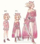  1girl blonde_hair boots bow bowtie breasts brown_shoes cardigan cleavage collared_shirt commentary copyright_name detached_sleeves diagonal-striped_bow diagonal-striped_bowtie diagonal-striped_clothes dissidia_duellum_final_fantasy dissidia_final_fantasy dress ff14hioo_oo7 final_fantasy final_fantasy_vi full_body gold_trim grey_skirt hair_ribbon holding holding_phone holding_sword holding_weapon loafers medium_breasts official_alternate_costume pantyhose parted_bangs phone pink_cardigan pink_eyes pink_ribbon plaid_clothes plaid_skirt ponytail print_pantyhose red_boots red_dress red_sleeves ribbon shirt shoes short_dress skirt socks solo standing strapless strapless_dress striped_bow striped_bowtie striped_clothes sword terra_branford terra_branford_(school_cardigan) tube_dress weapon white_background white_shirt white_socks 