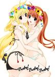  ass blonde_hair bra fate_testarossa friends head_wreath highres hug lingerie long_hair low-tied_long_hair lyrical_nanoha mahou_shoujo_lyrical_nanoha_strikers multiple_girls panties side-tie_panties takamachi_nanoha tokoharu underwear underwear_only 