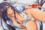  areola_slip areolae bangs blue_eyes breasts character_name cleavage copyright_name covered_nipples cowboy_shot downblouse dutch_angle eyecatch fingerless_gloves gloves hair_over_one_eye holding holding_weapon ikkitousen ikkitousen_xtreme_xecutor kan'u_unchou large_breasts logo long_hair looking_at_viewer navel no_bra no_pants official_art panties parted_bangs parted_lips polearm puffy_nipples purple_hair red_gloves rin-sin school_uniform screencap serafuku shadow shiny shiny_hair shiny_skin shirt short_sleeves sleeve_cuffs solo spear sweat tan thighs torn_clothes torn_panties torn_shirt underwear very_long_hair weapon white_background white_panties 