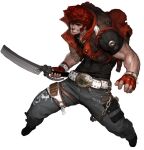  1boy belt belt_buckle black_shirt black_shoes bodypaint boots buckle bullet_hole chain chest_harness cleaver concept_art fingerless_gloves glove_belt gloves grey_eyes grey_pants gunz_2_the_second_duel gunz_the_duel harness holding holding_weapon hood hooded_jacket jacket jerrypark muscular muscular_male official_art painted_clothes pants pouch punk red_gloves red_hair rivets shirt shoes sideburns skull_print sleeveless sleeveless_jacket spiked_belt thigh_strap third-party_source torn_clothes torn_jacket torn_pants weapon white_belt 