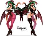  alternate_costume animal_print bad_id bad_pixiv_id bare_shoulders bat_print bat_wings boots breasts cleavage clone demon_girl elbow_gloves eyepatch fingerless_gloves full_body gloves green_eyes green_hair head_wings high_heels large_breasts legs leotard long_hair morrigan_aensland navel pantyhose print_legwear revealing_clothes shoes simple_background succubus thigh_boots thighhighs vampire_(game) wings zelucas 