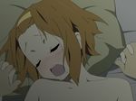  1girl bad_id bad_pixiv_id bed blush brown_hair closed_eyes drooling errant hairband hetero holding_hands implied_sex k-on! lying nude open_mouth out_of_frame pillow pov pov_hands round_teeth saliva short_hair solo_focus sweat tainaka_ritsu tears teeth 