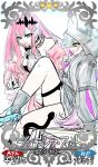  2girls :d arm_at_side ascot baobhan_sith_(fate) baobhan_sith_(first_ascension)_(fate) bare_shoulders black_nails black_snake blue_boots boots border card_(medium) card_parody chest_belt commentary_request craft_essence_(fate) crossed_bangs diamond_hairband dot_nose earrings fake_horns fang fate/grand_order fate_(series) fingernails gradient_hair green_eyes grey_ascot grey_boots grey_eyes grey_hair grey_jacket hair_behind_ear high_heel_boots high_heels highres hood hood_up hooded_jacket horned_headwear horns jacket jewelry knee_up leg_up light_blush lilith_(fate) lilith_(first_ascension)_(fate) long_hair long_sidelocks long_sleeves multicolored_boots multicolored_hair multiple_girls nail_polish neck_garter open_mouth ornate_border pointy_ears profile puffy_long_sleeves puffy_sleeves red_hair sidelocks simple_background sitting sketch skin_fang slit_pupils smile snake star_(symbol) swept_bangs thigh_strap thighs torii_yukimasa translation_request two-tone_boots very_long_hair white_background 