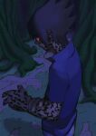  1boy absurdres black_hair commentary_request curse_seal highres ishioka_kiyoshi naruto_(classic) naruto_(series) ninja red_eyes sharingan short_hair solo spiked_hair tree uchiha_sasuke 