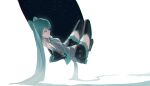  1girl absurdly_long_hair absurdres aqua_hair aqua_nails aqua_necktie aqua_trim black_boots black_skirt black_sleeves boots breasts chinese_commentary closed_mouth commentary detached_sleeves fingernails grey_shirt hatsune_miku highres long_hair nail_polish necktie pleated_skirt shirt skirt sleeping sleeveless sleeveless_shirt small_breasts solo star_(sky) thigh_boots tie_clip tlseone twintails very_long_hair vocaloid white_background wide_sleeves zettai_ryouiki 