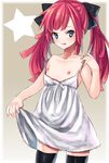  :q bad_id bad_pixiv_id blue_eyes bow collarbone dress flat_chest hair_bow long_hair looking_at_viewer male_focus midorikawa_you nipples original otoko_no_ko red_hair solo strap_slip thighhighs tongue tongue_out twintails zettai_ryouiki 