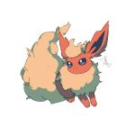  black_eyes closed_mouth commentary_request flareon fluffy full_body highres looking_to_the_side no_humans pokemon pokemon_(creature) pokemon_focus signature simple_background solo supiraji_penpen white_background 
