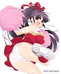  akatsuki_alut ass black_hair bouncing_breasts breasts cheerleader impossible_clothes impossible_shirt large_breasts long_hair mel/a original panties pom_poms red_eyes shirt trefoil underwear white_panties 