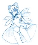  cirno dress monochrome panties pantyshot seo_tatsuya solo touhou underwear 