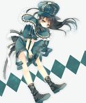  bad_id bad_pixiv_id black_hair blue_eyes boots cabbie_hat dress hat long_hair looking_down original ribbon solo yamiko 