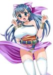  armlet blue_eyes bow breasts celi dragon_quest dragon_quest_v flora hair_bow half_updo large_breasts long_hair open_mouth panties pink_bow simple_background skirt solo thighhighs underwear 