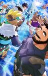  6+boys absurdres amekuni_(live_a_hero) arm_around_shoulder arm_up bandana beard black_hair black_shirt blonde_hair blue_eyes brown_eyes bulletproof_vest commentary_request covering_face cow_boy cow_horns danzo_(live_a_hero) dark-skinned_male dark_skin denebora dog_tags dragon_boy dyzd1 everyone eyepatch facial_hair fang farden_(live_a_hero) fishnet_shorts flip-flops furry furry_male gloves goggles goggles_on_head green_hair grey_fur hands_on_own_hips highres holding holding_phone horns hyena_boy jacket lab_coat live_a_hero male_focus male_swimwear mask mechanical_arms mohawk multiple_boys muscular muscular_male pants phein_(live_a_hero) phone ponytail purple_eyes rastaban_(live_a_hero) roiker_(live_a_hero) ruchbath_(live_a_hero) sandals scar shiratori_(live_a_hero) shirt shoes short_hair shorts single_mechanical_arm slides smile sparkle swim_briefs tabit_(live_a_hero) tactical_clothes tank_top thick_eyebrows tiger_boy topless_male visor_cap walking walking_on_liquid waving white_jacket yvaga_(live_a_hero) 