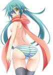  aqua_hair ass bad_id bad_pixiv_id breasts heterochromia highres long_hair original panties rebecca_arcane scarf sideboob small_breasts solo striped striped_panties suterii thighhighs topless twintails underwear underwear_only 