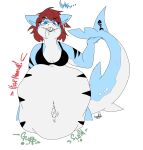  abdominal_bulge anthro barbara_the_shark belly belly_markings bodily_fluids drool_on_face drooling female female_pred fish herm hi_res intersex krona999 marine markings rumbling_stomach saliva shark shark_tail solo vore 
