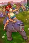  anthro army button_eyes doll female flower giraffe giraffid grass hi_res legend_of_ahya mammal marle_talbender_(darkflamewolf) plant plushie riding riding_on_back seam_(sewing) shurikoma_(artist) solo ursid 