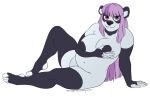  2019 alpha_channel anthro areola black_areola black_nipples black_nose chromatophore chubby_female female fingerless_(marking) fingerless_gloves_(marking) giant_panda gloves_(marking) hair looking_at_viewer mammal markings molly_chow nipples purple_eyes purple_hair simple_background solo toeless_(marking) transparent_background ursid 
