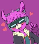  &lt;3 alpaca anthro camelid dj_bop epic_games female fortnite fur gesture headphones hi_res mammal purple_body purple_fur simple_background solo solo_focus v_sign video_games 