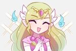  1girl blonde_hair closed_eyes dress elbow_gloves enni gloves hair_ornament jewelry long_hair necklace open_mouth own_hands_together pointy_ears princess_zelda purple_dress solo the_legend_of_zelda the_legend_of_zelda:_spirit_tracks tiara toon_zelda upper_body white_gloves 
