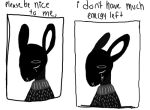  :x ambiguous_gender anthro black_body black_fur bodily_fluids clothed clothing comic crying dialogue digital_media_(artwork) ears_back english_text fur lagomorph leporid long_ears low_res mammal monochrome pivoted_ears rabbit sad simple_background solo sweater tears text tired topwear unknown_artist white_background 