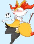  ambiguous_gender anthro blush bodily_fluids braixen diaper embarrassed generation_6_pokemon genital_fluids hi_res looking_back milklemon5127 mostly_nude nintendo on_one_leg open_mouth pattern_diaper pokemon pokemon_(species) solo standing tears urine video_games wet_diaper wetting 
