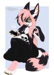  2022 4_toes 5_fingers anthro black_body black_fur breasts clothed clothing digital_media_(artwork) ear_piercing ear_ring ei-ka eyebrows eyelashes feet female fingers fur hair hi_res piercing pink_body pink_fur pink_hair pink_nose ring_piercing solo toes 