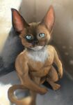  anthro blue_eyes brown_body brown_fur concrete domestic_cat felid feline felis full-length_portrait fur hi_res high-angle_view looking_at_viewer male mammal painting_(artwork) portrait solo stampmats traditional_media_(artwork) whiskers 