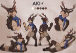  anthro bottomwear brown_body brown_fur cervid clothing fur looking_at_viewer male mammal model_sheet scarf shorts smile solo stampmats 