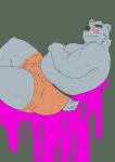  2022 anthro belly blush bulge clothing hi_res humanoid_hands kemono male mammal moobs nipples o_hashi2020 overweight overweight_male solo underwear ursid 