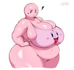  belly big_belly big_breasts blue_eyes breasts clothing daredemon7000 eyebrows female hand_on_hip hi_res huge_breasts huge_hips huge_thighs humanoid kirby kirby_(series) looking_at_viewer navel nintendo overweight overweight_female overweight_humanoid pink_body raised_eyebrow shirt solo thick_thighs topwear video_games wide_hips 