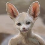  anthro black_eyes canid canine desert fennec fox fur half_naked hi_res male mammal smile solo stampmats white_body white_fur 