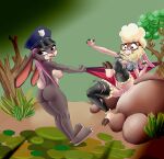  anthro atomic_wedgie bottomless bovid caprine clothed clothing dawn_bellwether disney display_case display_window dlovolb duo exhibit female fight hammock hi_res judy_hopps lagomorph leporid mammal museum panicking plant police rabbit sheep smug topless wedgie zootopia 