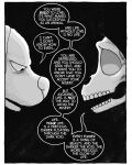  black_and_white bone border canid canine cloak clothing comic death_(personification) dialogue duo english_text h.v.lukas male mammal maustown monochrome open_mouth simple_background skull skull_head teeth text white_border 