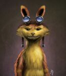  2022 anthro clenched_teeth daxter ears_up evil_grin eyewear eyewear_on_head fangs front_view fur goggles goggles_on_head half-closed_eyes half-length_portrait hi_res ian-exe jak_and_daxter looking_at_viewer male mammal mustelid narrowed_eyes naughty_dog ottsel portrait smile smiling_at_viewer solo sony_corporation sony_interactive_entertainment teeth video_games 