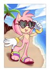  amy_rose beach casual_nudity clothing eyewear featureless_chest featureless_crotch female footwear gloves handwear hearttheglaceon hi_res mostly_nude outside sandals seaside sega sonic_the_hedgehog_(series) sunglasses 