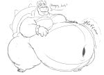  2022 anthro belly big_belly bowser bracelet claws deep_navel dialogue dragon fangs hair hand_on_stomach horn jewelry koopa male mario_bros monochrome moobs narrowed_eyes navel nintendo nipples nude obese obese_anthro obese_male open_mouth overweight overweight_anthro overweight_male praceph rumbling_stomach scalie shell smile solo sound_effects speech_bubble spiked_bracelet spiked_shell spikes spikes_(anatomy) standing text toe_claws tongue video_games 