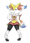  2022 4_fingers anthro bottomwear braixen chest_tuft clothing digit_ring female fingers flower flower_in_fur fur generation_6_pokemon gyaru hand_on_hip heart_ahoge heart_necklace hi_res highlights_(coloring) hotpants inner_ear_fluff isabel_(atomic417) jewelry looking_at_viewer loose_socks midriff multicolored_body multicolored_fur nintendo paws piercing plant pokemon pokemon_(species) pose purple_eyes renv ring shorts signature smile smirk solo sunflower thong_straps tuft two_tone_body two_tone_fur video_games wedding_ring white_body white_fur yellow_body yellow_fur 
