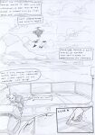  aircraft anthro balcony black_and_white canid canine canis chair cloud comic dialogue english_text field folded_ears furniture kitfox-crimson machine male mammal mecha monochrome mountain onomatopoeia pressing_button runway sketch sky solo solo_focus sound_effects speech_bubble text 