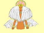  ambiguous_gender angel bioluminescence blonde_hair butt_wings choker convenient_censorship dreamscreep fan_character feathered_wings feathers glowing glowing_body glowing_eyes hair halo hi_res humanoid jewelry looking_at_viewer multi_eye necklace not_furry orange_body smile smiling_at_viewer solo white_body white_feathers wings yellow_eyes 