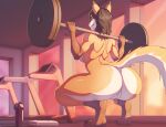  absurd_res anthro barbell blue_eyes butt canid canine female fox genitals hair hi_res mammal muscular pussy roder solo 