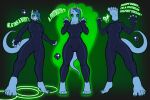  3:2 after_transformation anthro blue_body clothing dialogue dragon english_text feet female fetishame foot_head green_eyes hi_res magic rubber rubber_clothing rubber_suit solo text transformation transformation_sequence 