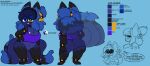  2021 3_tails 3_toes 4_fingers accessory animal_humanoid anklet armband bell bell_accessory bell_earrings blue_body blue_clothing blue_ears blue_eyes blue_eyeshadow blue_fur blue_hair blue_tail blulagoth_(ebiinari) bottomless bow_ribbon bracelet breasts canid canid_humanoid canine canine_humanoid claws cleavage clothed clothing color_swatch crop_top dipstick_ears dipstick_tail ear_piercing ear_ring ears_up ebiinari english_text eyebrow_through_hair eyebrows eyeshadow feet female finger_claws fingers fox fox_ears fox_humanoid fox_spirit fox_tail front_view fur gloves_(marking) hair hand_on_hip headband heterochromia humanoid jewelry jingle_bell leg_markings legband long_hair long_tail makeup mammal mammal_humanoid markings medium_breasts model_sheet monster_girl_(genre) mouth_closed multi_tail multicolored_body multicolored_ears multicolored_fur multiple_poses nude open_mouth pantsless partially_clothed piercing pose rear_view ring_piercing sharp_teeth shirt short_stack socks_(marking) solo spiked_anklet spiked_armband spiked_bracelet spiked_hairband spiked_legband spikes tail_markings teeth text thick_thighs three-quarter_view toe_claws toes topwear translucent translucent_hair two_tone_body two_tone_fur wide_hips yellow_eyes yin_yang 