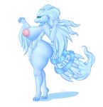  absurd_res anthro big_breasts blue_eyes bodily_fluids breasts curvy_figure digital_media_(artwork) dragon female fur generation_5_pokemon hi_res huge_breasts legendary_pokemon letfurry1t nintendo nipples non-mammal_breasts nude pokemon pokemon_(species) reshiram simple_background smile solo thick_thighs video_games voluptuous white_body white_fur wide_hips 