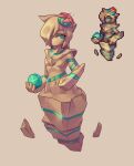  absurdres bangs breasts cactus floating floating_object hair_ornament hair_over_one_eye highres large_hands long_bangs looking_away looking_to_the_side navel no_nipples one_eye_covered orb sand short_hair simple_background small_breasts sprite striped terraria 