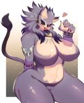  &lt;3 anthro armlet belladonna_(trials_of_mana) big_breasts bracelet breasts ear_piercing ear_ring eyeshadow felid feline female fur fur_pattern genitals hair hi_res huge_breasts jewelry looking_at_viewer makeup mammal multicolored_hair navel open_mouth orange_sclera piercing pupils purple_body purple_fur pussy ring ring_piercing simple_background sitting slightly_chubby slit_pupils smile solo sparkles tail_tuft thick_thighs trials_of_mana tuft two_tone_hair white_body white_fur wide_hips yellow_background yellow_eyes 