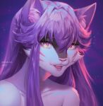  2022 anthro artist_name cheek_tuft dated digital_media_(artwork) eyelashes facial_tuft felid feline female golub_lol hair headshot_portrait hi_res icon inner_ear_fluff long_hair looking_at_viewer mammal misuri_(golub_lol) nude open_mouth pink_nose portrait purple_hair shaded solo tuft 