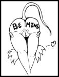  &lt;3 anthro bent_over biped black_border border butt female genitals holidays mammal message monochrome murid murine nude pigtails pussy raised_tail rat reddragonkan rodent simple_background solo text traditional_media_(artwork) valentine&#039;s_day 