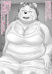  &lt;3 anthro bodily_fluids breasts canid comic elderly_female female grandmother grandparent hair hi_res japanese_text kemono locker_room mammal mature_female motion_lines old overweight overweight_anthro overweight_female sagging_breasts skinaflint smile solo sound_effects sweat text translated unsure white_hair wrinkles 