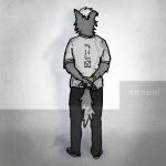  1:1 album_cover anthro canid canine canis chaz_(chazthewolf) chazthewolf cover fur grey_body grey_fur hair looking_away male mammal redraw solo tape tattoo twenty_one_pilots white_hair wolf 