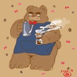  1:1 2022 anthro apron beverage bow_tie brown_body clothing coffee hi_res kemono kumalino male mammal nishiorkita roast_(kumalino) sanrio solo ursid 